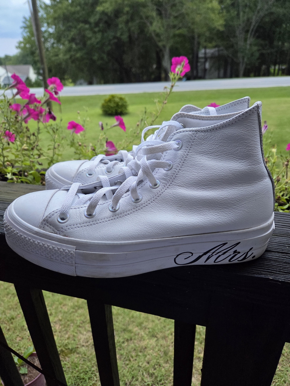 Womens High-Top Converse Sneakers with 'Mrs.' Wedding Shoes